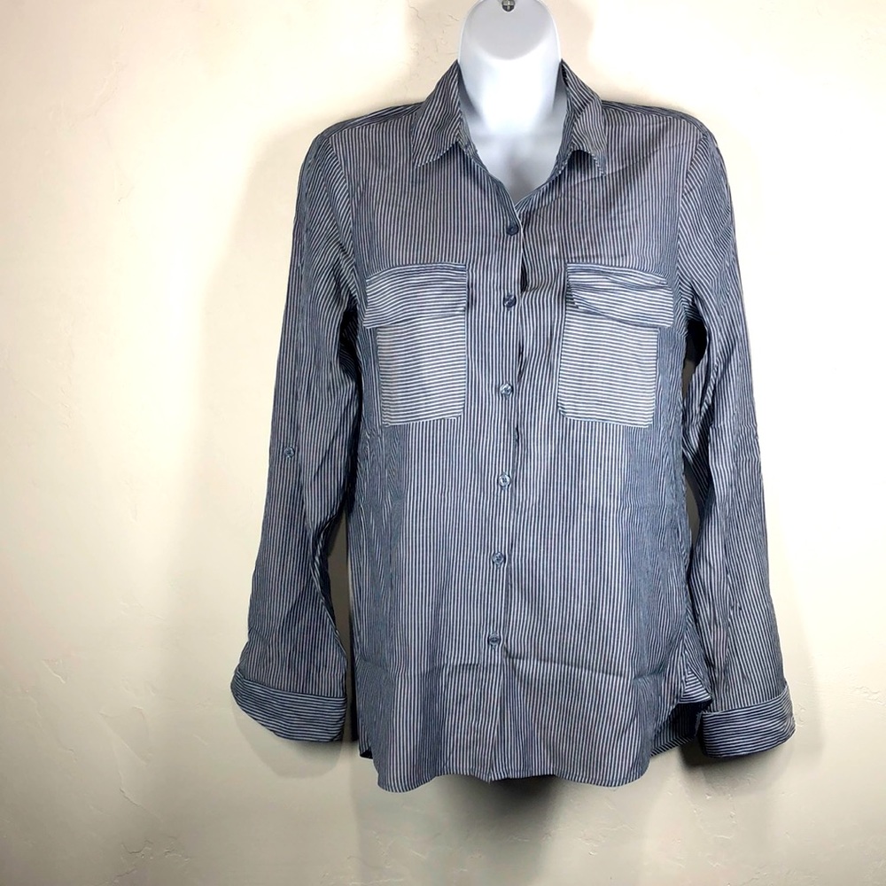 Express Blue And White Stripe Button Down Blouse … - image 1